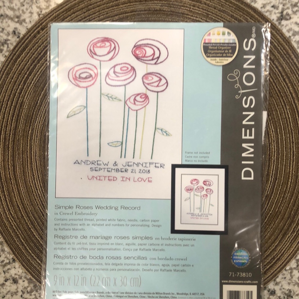 Dimensions Simple Roses Wedding Record in Crewel Embroidery